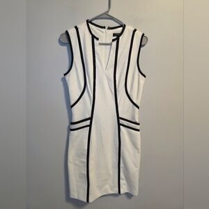 Sharagano White Dress with Black Trim